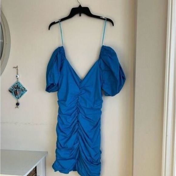 Hyfve Blue ballon sleeve mini bodycon dress. Size Medium. NWT. - Picture 10 of 12